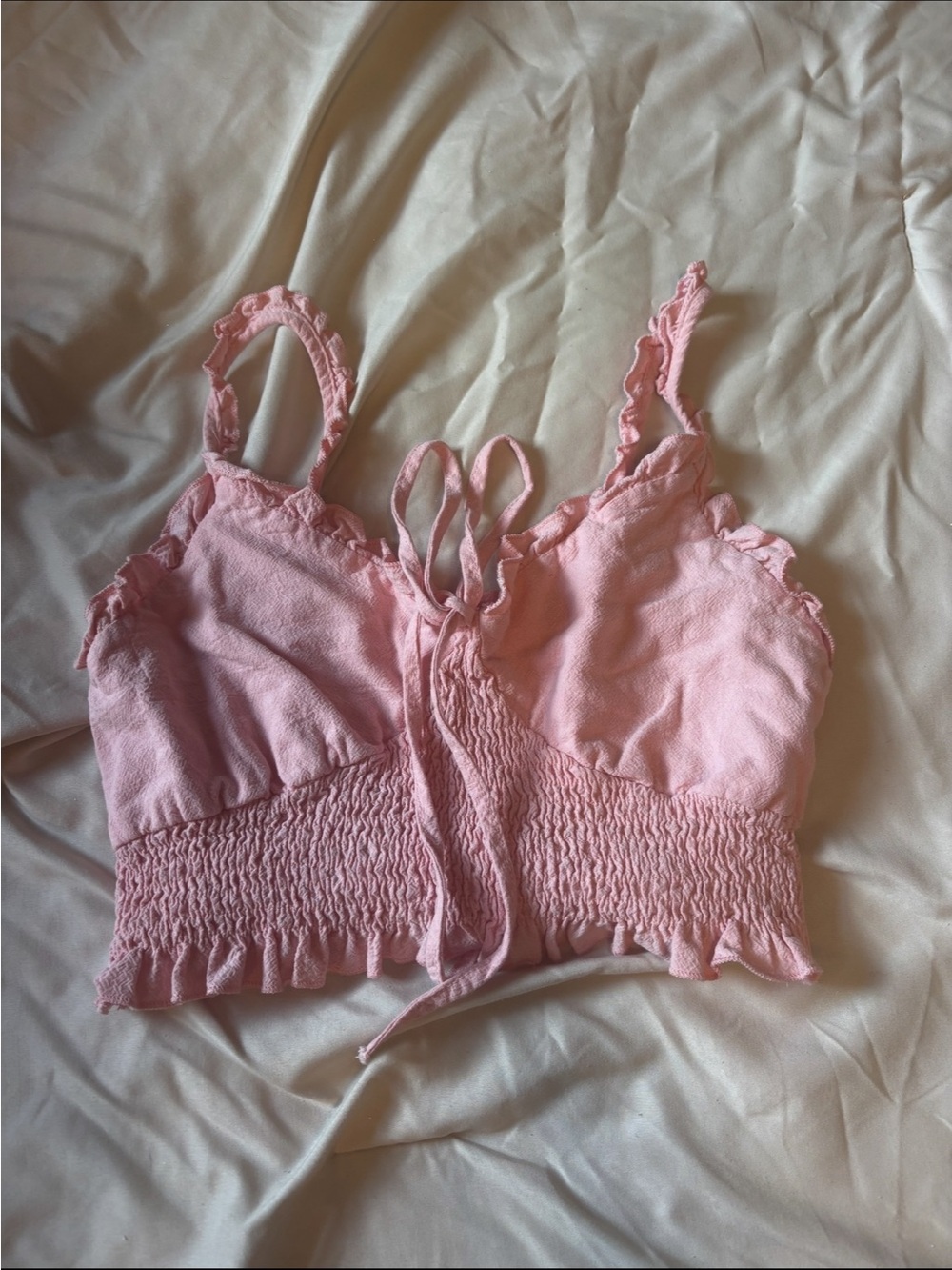 Pink Ruffled Tie-Front Crop Top